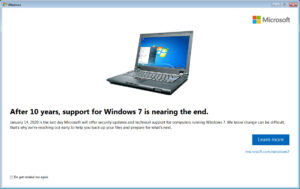 Windows 7 End of Support notification